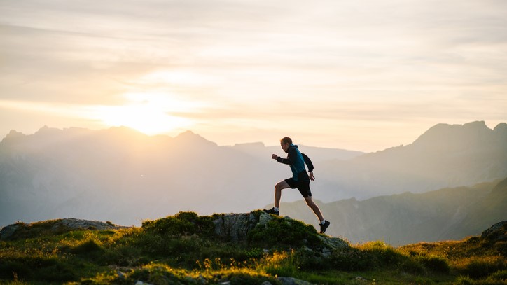 Man running on a mountain