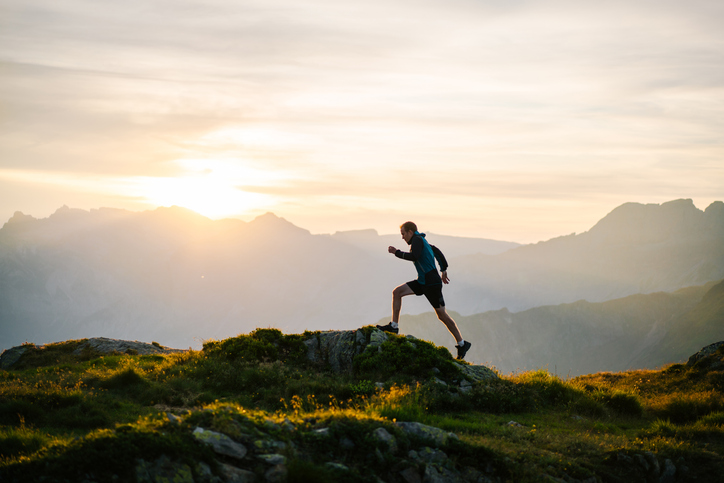 Man running on a mountain